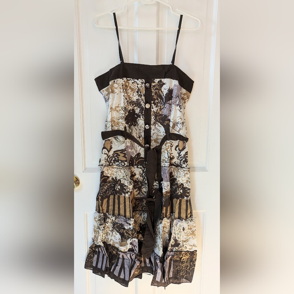 chaudry KC by RAGA Adjustable Belted Brown Print Sundress Size Medium NWT